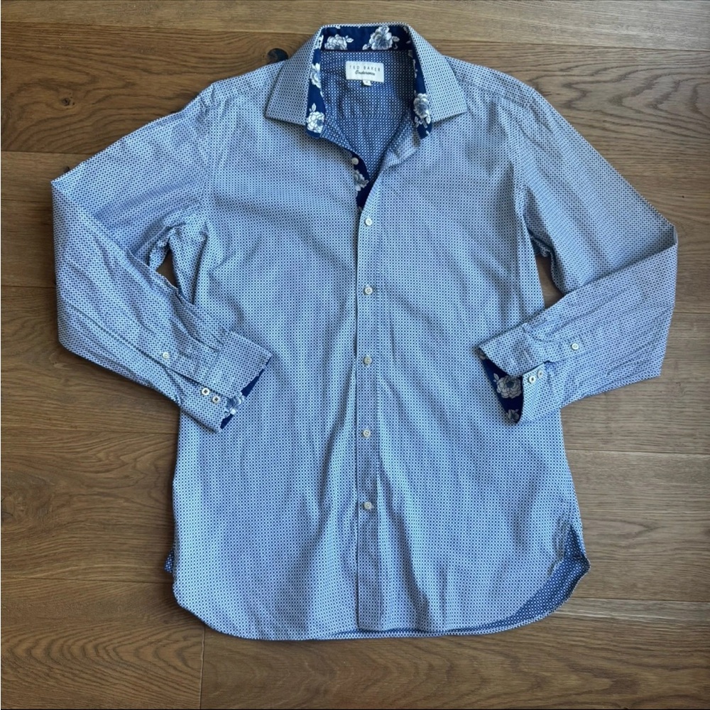 Ted Baker Endurance Long Sleeve Button Up Collared Shirt Blue SZ 16 32/33